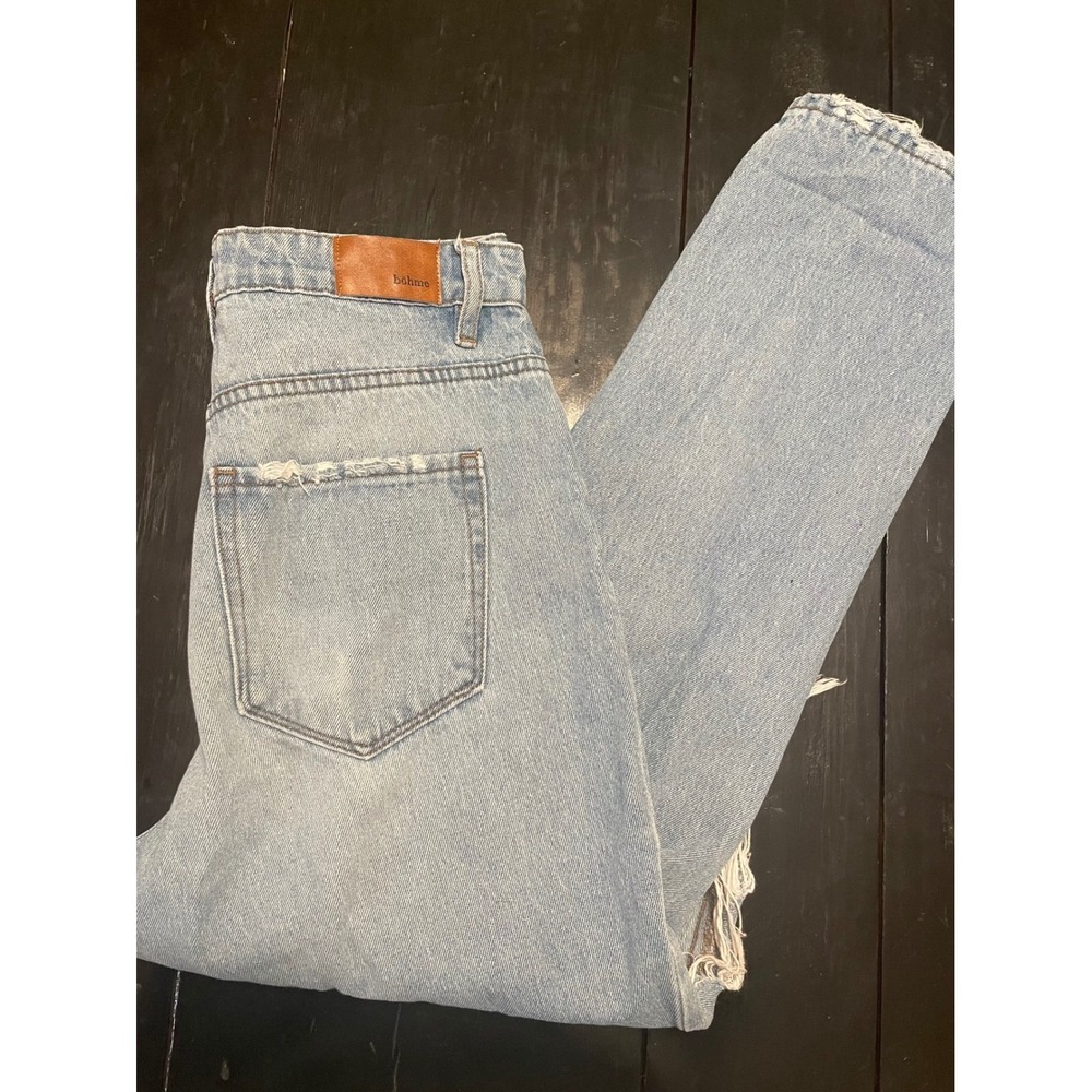 Bohme Women's Light Wash Distressed Ripped High Rise Straight Leg Jeans Size 27